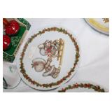 Collection of Vintage and Christmas-Themed Decorative Plates and Serveware