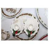 Collection of Vintage and Christmas-Themed Decorative Plates and Serveware