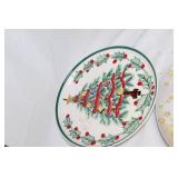 Collection of Vintage and Christmas-Themed Decorative Plates and Serveware
