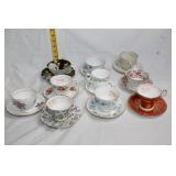Collection of 10 Vintage English Bone China Tea Cups and Saucers