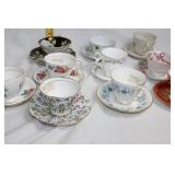 Collection of 10 Vintage English Bone China Tea Cups and Saucers