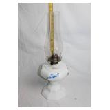 Vintage Kerosene Milk Glass Lamp with Floral Design