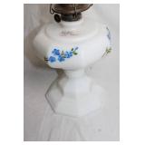Vintage Kerosene Milk Glass Lamp with Floral Design