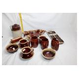 Vintage Brown Pottery Dinnerware and Serving Set