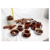 Vintage Brown Pottery Dinnerware and Serving Set
