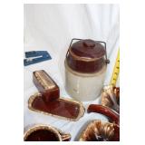Vintage Brown Pottery Dinnerware and Serving Set