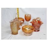 Set of 6 Vintage Carnival Glassware Pieces