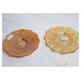 Set of 2 Vintage Marigold Carnival Glass Plates - Fenton & Imperial