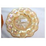 Set of 2 Vintage Marigold Carnival Glass Plates - Fenton & Imperial