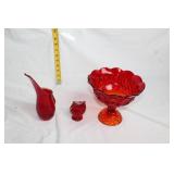 Set of 3 Ruby Red Glass Decorative Pieces