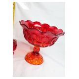 Set of 3 Ruby Red Glass Decorative Pieces