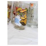 Collection of 11 Assorted Vintage Cartoon Collector Glasses