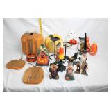 Assorted Halloween-Themed Decorative Figurines and Candle Holders
