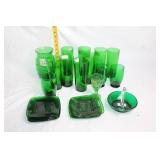Vintage Green Glassware Collection with Pitcher and Plates