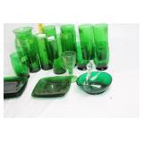 Vintage Green Glassware Collection with Pitcher and Plates