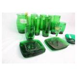 Vintage Green Glassware Collection with Pitcher and Plates