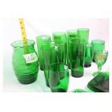 Vintage Green Glassware Collection with Pitcher and Plates