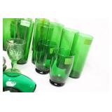 Vintage Green Glassware Collection with Pitcher and Plates