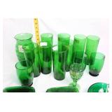 Vintage Green Glassware Collection with Pitcher and Plates