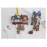 Set of 3 Christmas Village Houses with Figures and Lights