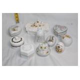 Collection of 9 Decorative Porcelain Trinket Boxes and Figurines