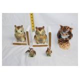 Vintage Set of Owl Figurines and Bookends