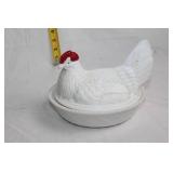 Vintage Milk Glass Hen on Nest Covered Dish
