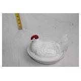Vintage Milk Glass Hen on Nest Covered Dish