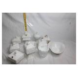 Collection of 10 White Milk Glass Dishes Featuring Grape Design