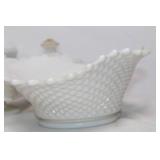 Collection of 10 White Milk Glass Dishes Featuring Grape Design