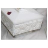 Collection of 10 White Milk Glass Dishes Featuring Grape Design