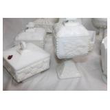 Collection of 10 White Milk Glass Dishes Featuring Grape Design