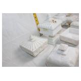 Collection of 10 White Milk Glass Dishes Featuring Grape Design