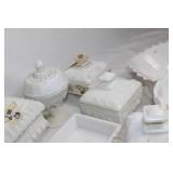 Collection of 10 White Milk Glass Dishes Featuring Grape Design