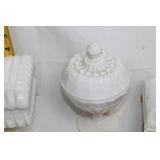 Collection of 10 White Milk Glass Dishes Featuring Grape Design