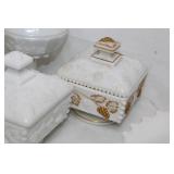 Collection of 10 White Milk Glass Dishes Featuring Grape Design