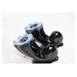 Pair of Vintage Blue and Black Ceramic Candle Holders