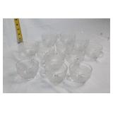 Set of 12 Vintage Glass Tea Cups with Etched Floral Design