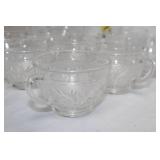 Set of 12 Vintage Glass Tea Cups with Etched Floral Design