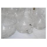 Set of 12 Vintage Glass Tea Cups with Etched Floral Design