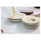 Set of 19 Vintage Dinner Plates with Floral and Fruit Designs