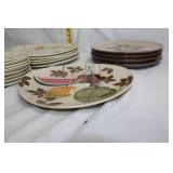 Set of 19 Vintage Dinner Plates with Floral and Fruit Designs