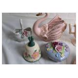 Collection of Vintage Pink Porcelain Teacups, Saucers, and Decorative Items