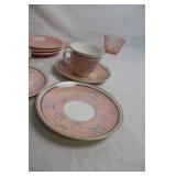 Collection of Vintage Pink Porcelain Teacups, Saucers, and Decorative Items