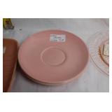 Collection of Vintage Pink Porcelain Teacups, Saucers, and Decorative Items