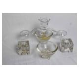 Vintage Cambridge Square Crystal Candle Holder Set