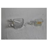 Pair of Vintage Glass Candy Containers: Wheelbarrow and Horse-Drawn Wagon