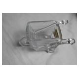 Pair of Vintage Glass Candy Containers: Wheelbarrow and Horse-Drawn Wagon