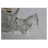 Pair of Vintage Glass Candy Containers: Wheelbarrow and Horse-Drawn Wagon