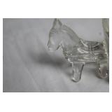 Pair of Vintage Glass Candy Containers: Wheelbarrow and Horse-Drawn Wagon